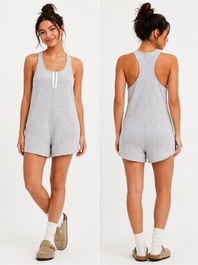 aerie Heather Gray Henley Racerback Romper